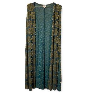 Lularoe Green and Gold Joy Duster Vest